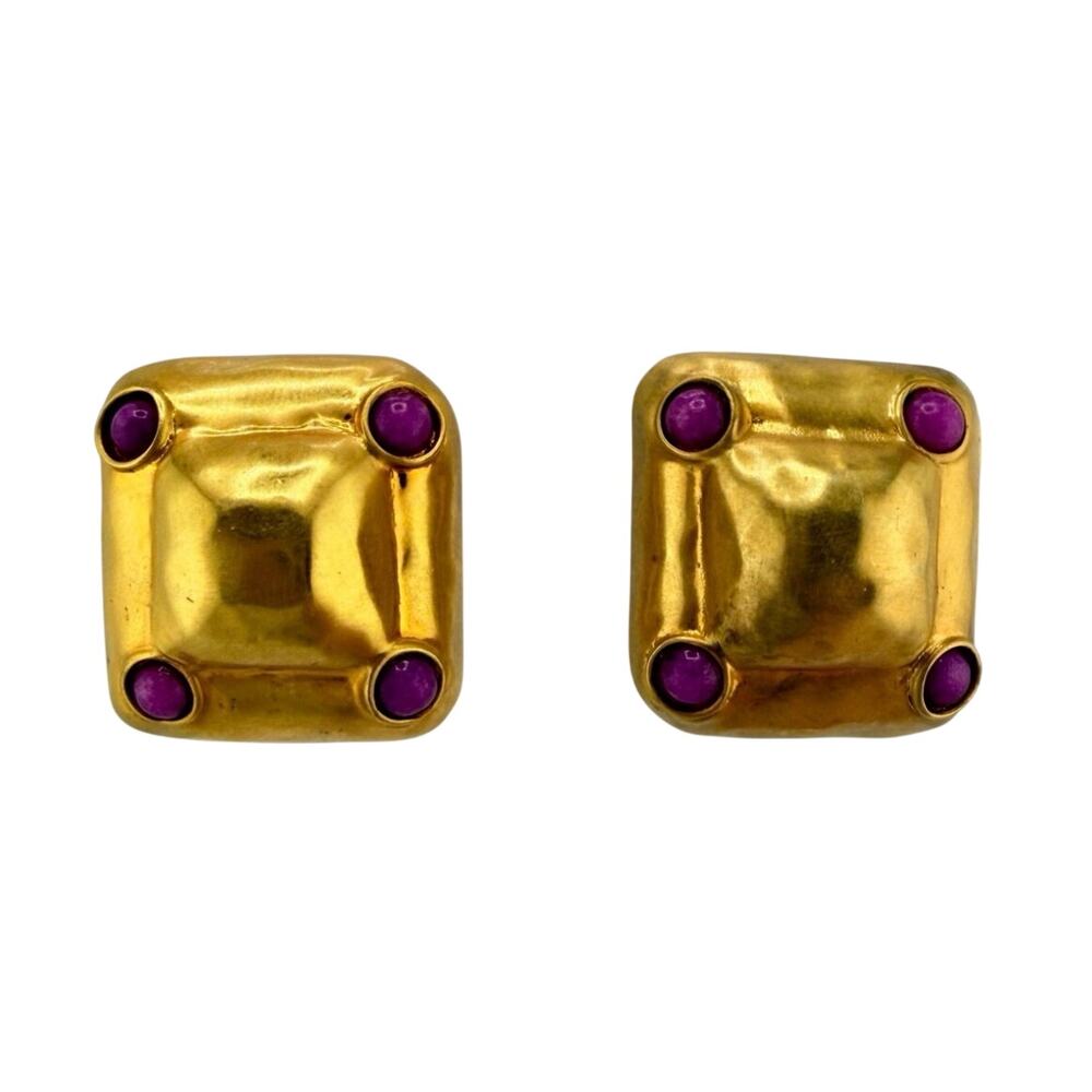 Carlisle Runway 1980s 1990s Vintage Chunky Gold Tone .75" Clip On Earrings